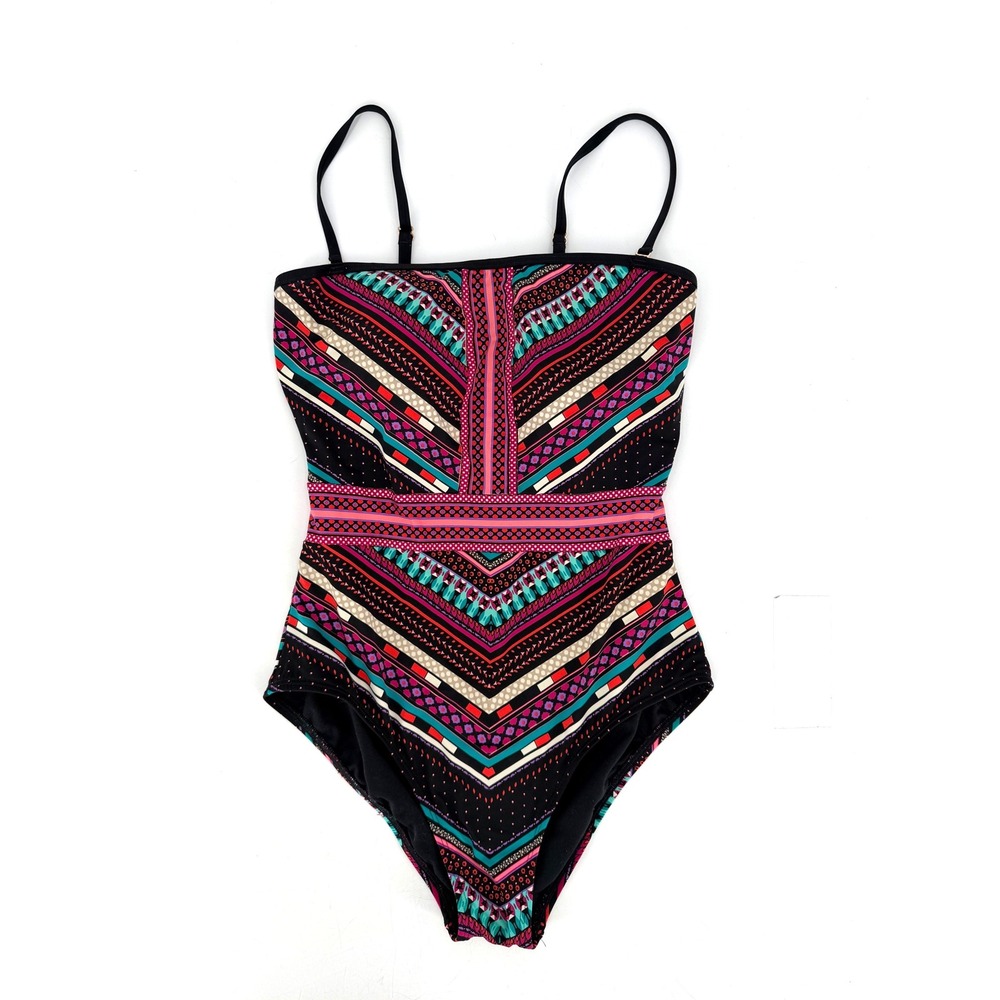 Laundry by Shelli Segal One Piece Swimsuit Women Small Black Pink Geometric Boho